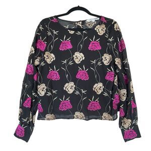 Cupcakes‎ and Cashmere Shirt Womens Size Small Black Floral Embroidered Peasant